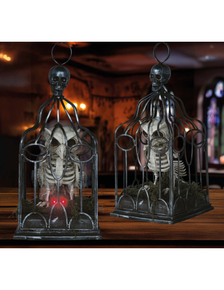 Automate Chouette Squelette en Cage – Lumière, Son & Mouvement (Halloween)