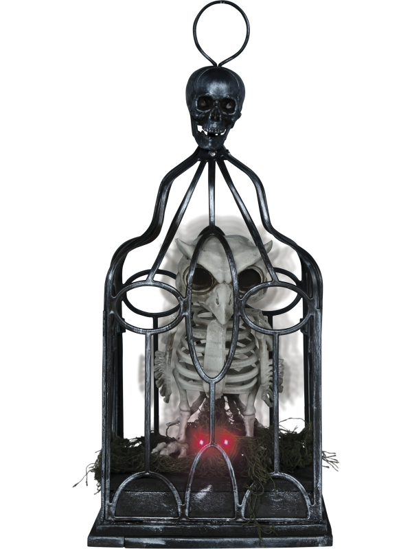 Automate Chouette Squelette en Cage – Lumière, Son & Mouvement (Halloween)
