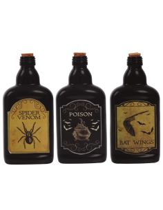 Bouteille de Sorcellerie Halloween 19 cm – Modèle Aléatoire (Poison, Venin ou Ailes de Chauve-Souris)