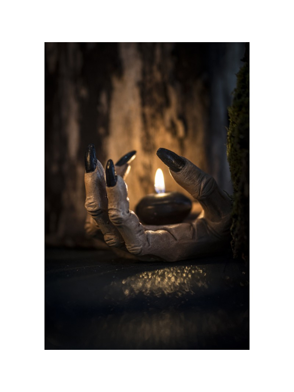 Bougeoir Main de Sorcière – Décoration Halloween 23×10×9,5 cm (résine)