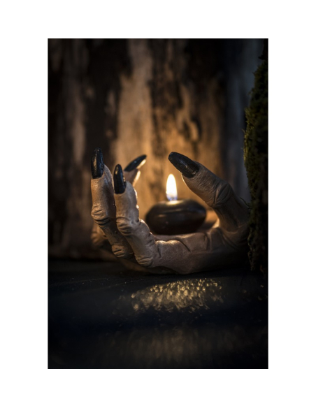 Bougeoir Main de Sorcière – Décoration Halloween 23×10×9,5 cm (résine)