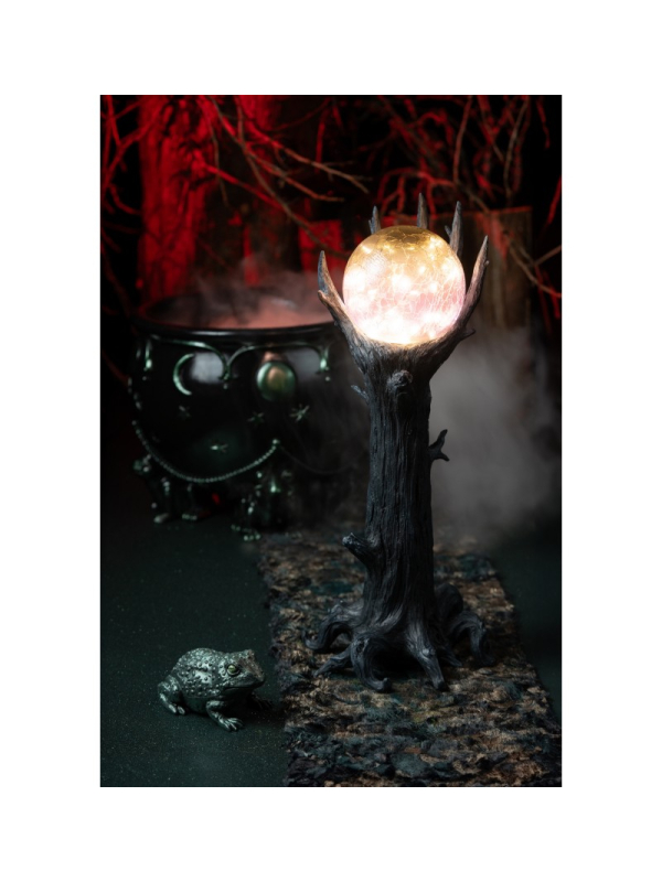 Lampe “Boule Maléfique” LED sur Main d’Arbre – Décoration Halloween 48 cm (résine)