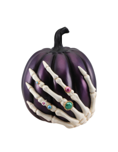 Citrouille bijou gothique 27 cm avec main squelette – Décoration Halloween
