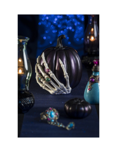 Citrouille bijou gothique 27 cm avec main squelette – Décoration Halloween 2