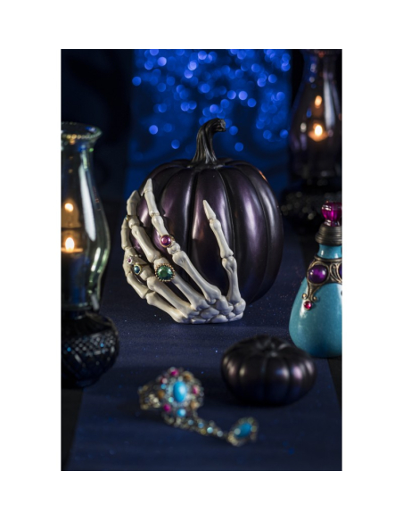 Citrouille bijou gothique 27 cm avec main squelette – Décoration Halloween