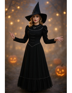 Sorcière Magie Noire – Robe Longue & Chapeau Pointu Femme (S à XL)