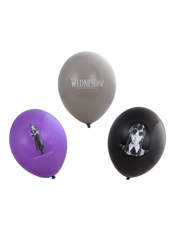 Ballons Mercredi Addams officiels – Wednesday™ set de 6 en latex 27 cm