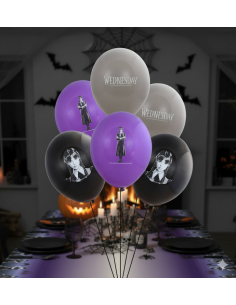 Ballons Mercredi Addams officiels – Wednesday™ set de 6 en latex 27 cm