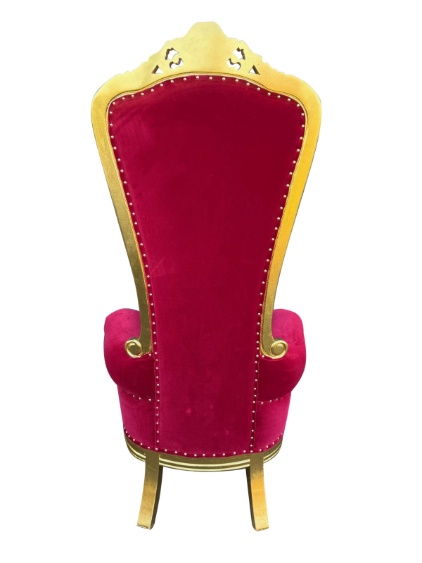 Fauteuil de Père Noël en bois doré et velours rouge – 1,80 m