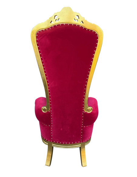 Fauteuil de Père Noël en bois doré et velours rouge – 1,80 m