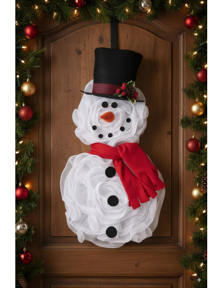 Couronne de Porte Bonhomme de Neige – Décoration Blanche de Noël