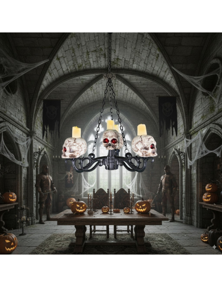Chandelier Lumineux Tête de Mort 3 en 1 – Une Décoration Terrifiante et Polyvalente
