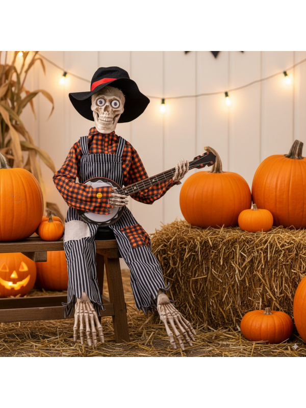 Automate Squelette au banjo : la star de votre Halloween !