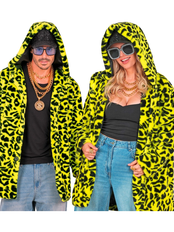 Manteau Léopard Jaune Fluo avec Capuche – Mixte Adulte L/XL et XXL