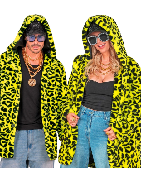 Manteau Léopard Jaune Fluo avec Capuche – Mixte Adulte L/XL et XXL