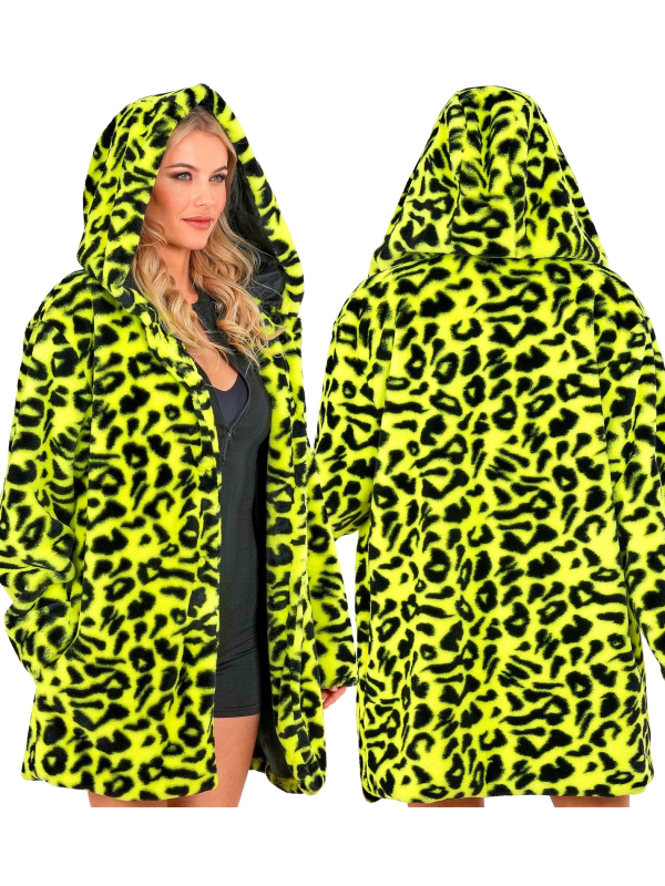 Manteau Léopard Jaune Fluo avec Capuche – Mixte Adulte L/XL et XXL