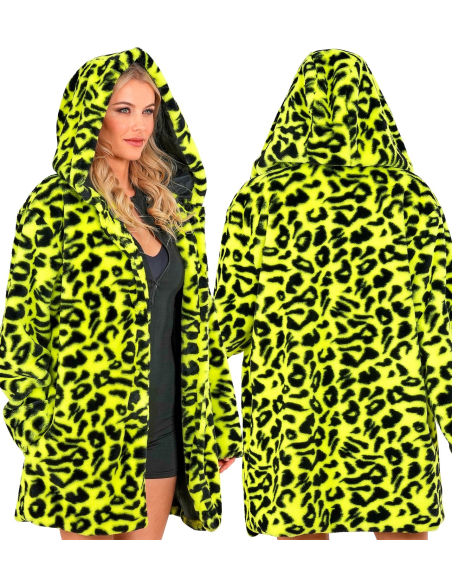 Manteau Léopard Jaune Fluo avec Capuche – Mixte Adulte L/XL et XXL