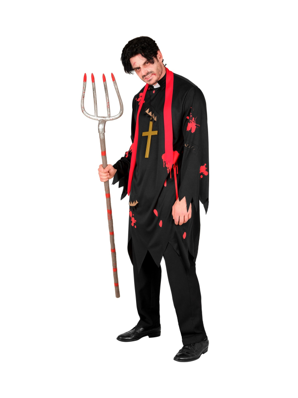 Déguisement Prêtre Zombie Homme Grande Taille XL et XXL – Tenue Halloween avec Croix & Écharpe Rouge