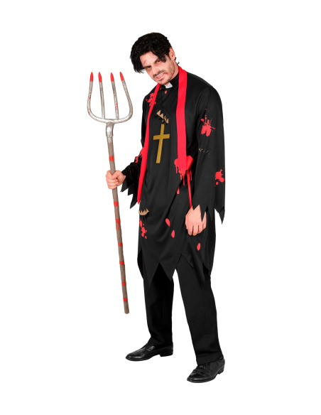 Déguisement Prêtre Zombie Homme Grande Taille XL et XXL – Tenue Halloween avec Croix & Écharpe Rouge