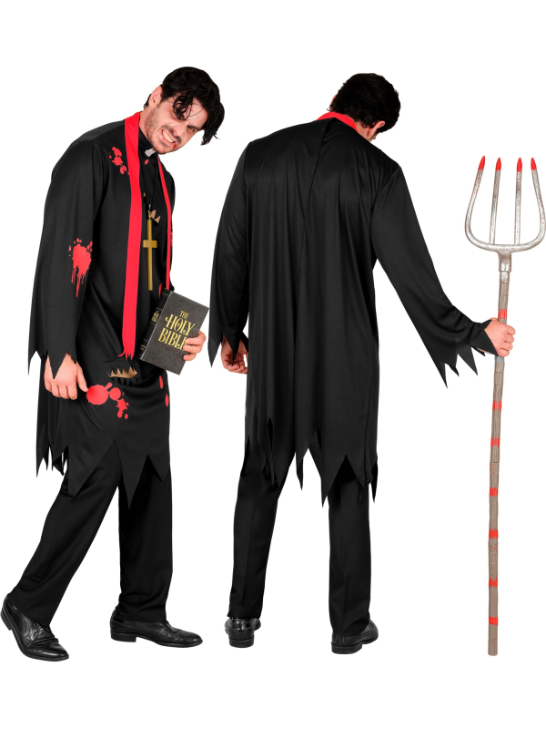 Déguisement Prêtre Zombie Homme Grande Taille XL et XXL – Tenue Halloween avec Croix & Écharpe Rouge