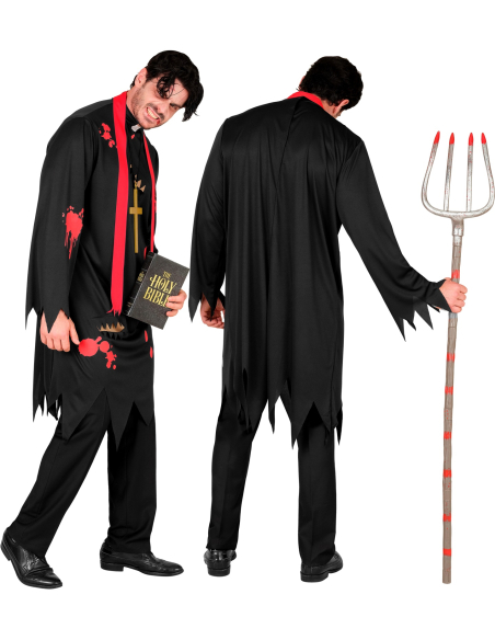 Déguisement Prêtre Zombie Homme Grande Taille XL et XXL – Tenue Halloween avec Croix & Écharpe Rouge