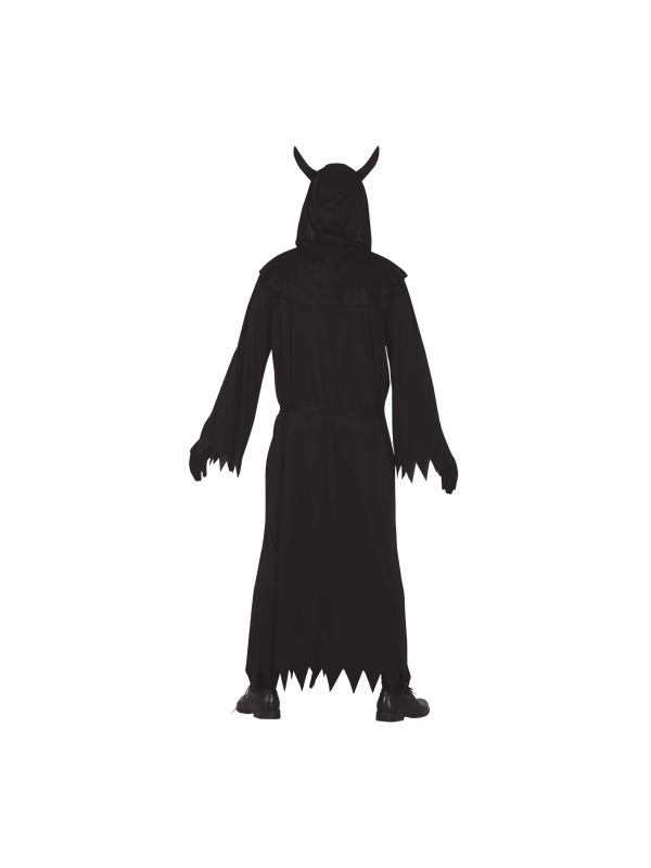 Déguisement culte occulte adulte – Tunique noire à capuche + masque cornu (Taille L 52–54)
