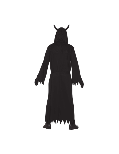 Déguisement culte occulte adulte – Tunique noire à capuche + masque cornu (Taille L 52–54)