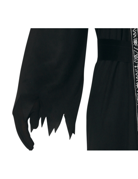 Déguisement culte occulte adulte – Tunique noire à capuche + masque cornu (Taille L 52–54)