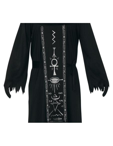 Déguisement culte occulte adulte – Tunique noire à capuche + masque cornu (Taille L 52–54)