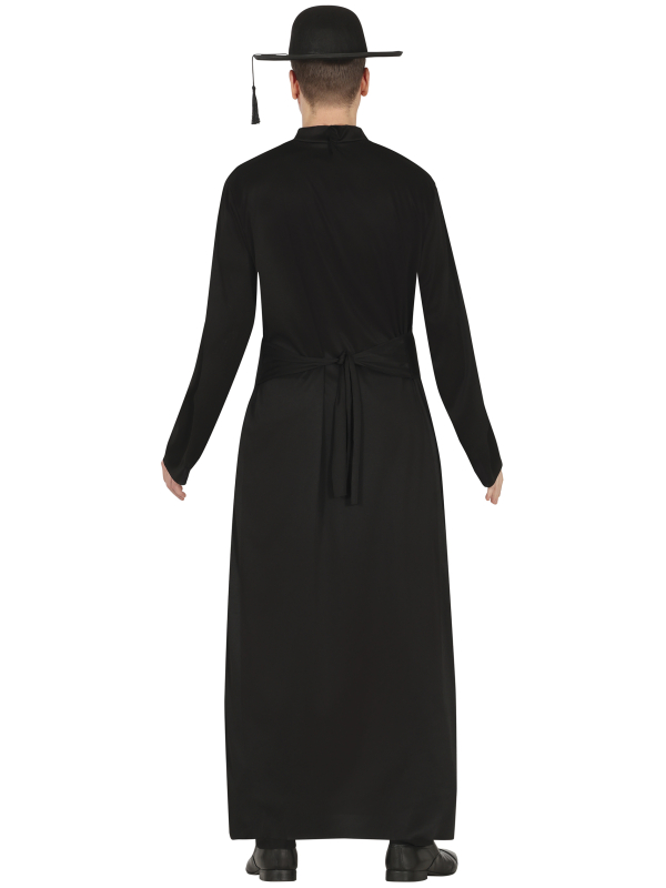 Déguisement prêtre exorciste homme – Soutane noire tachée de « vomi » vert (Taille ML 52–54)