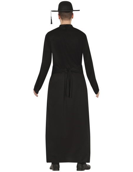 Déguisement prêtre exorciste homme – Soutane noire tachée de « vomi » vert (Taille ML 52–54)