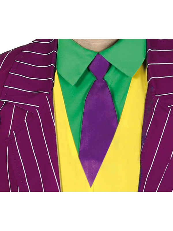 Déguisement Crazy Villain homme – Costume Joker violet rayé avec gilet jaune