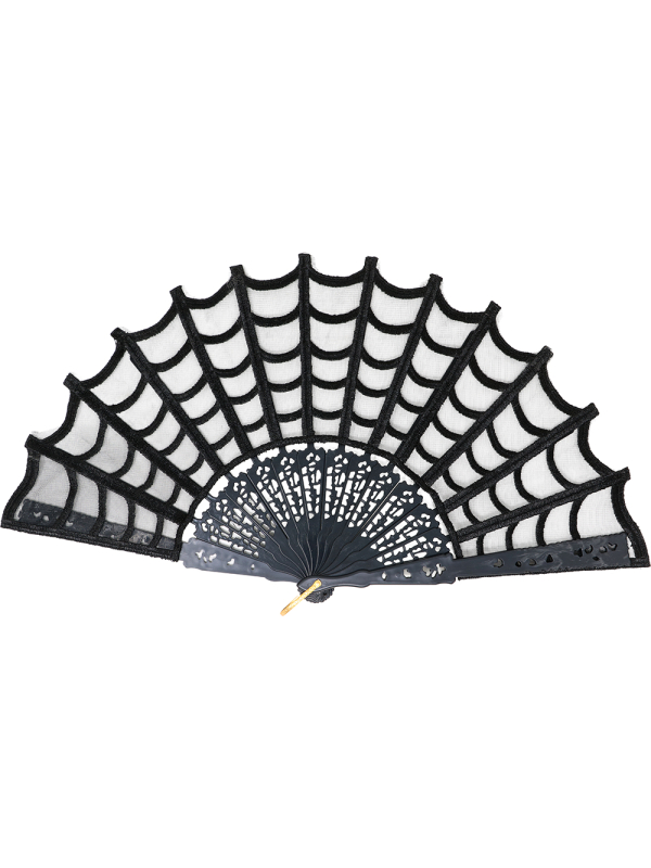 Éventail gothique noir toile d’araignée – Accessoire glamour et mystérieux pour Halloween et soirées déguisées