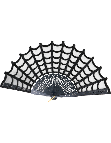 Éventail gothique noir toile d’araignée – Accessoire glamour et mystérieux pour Halloween et soirées déguisées