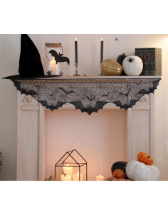 Décoration Halloween cheminée – Dentelle noire chauves-souris 200×5 cm