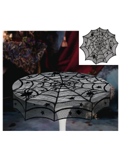 Nappe ronde Halloween noire Ø 100 cm – Toile d’araignée ajourée (PVC)