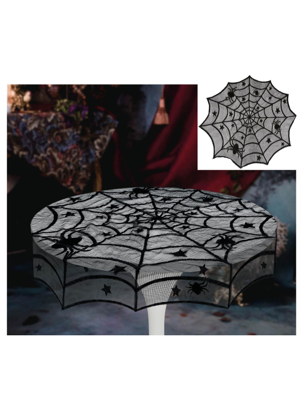 Nappe ronde Halloween noire Ø 100 cm – Toile d’araignée ajourée (PVC)