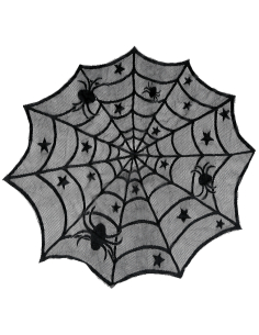 Nappe ronde Halloween noire Ø 100 cm – Toile d’araignée ajourée (PVC) 2