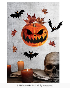 Décoration adhésive murale Halloween – Citrouille & Feuilles d’automne (25x70 cm)