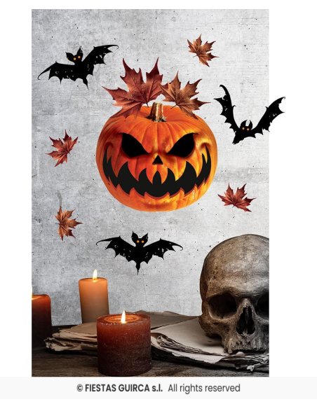Décoration adhésive murale Halloween – Citrouille & Feuilles d’automne (25x70 cm)