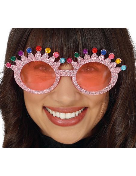 Lunettes roses à paillettes multicolores – Accessoire de fête et festival