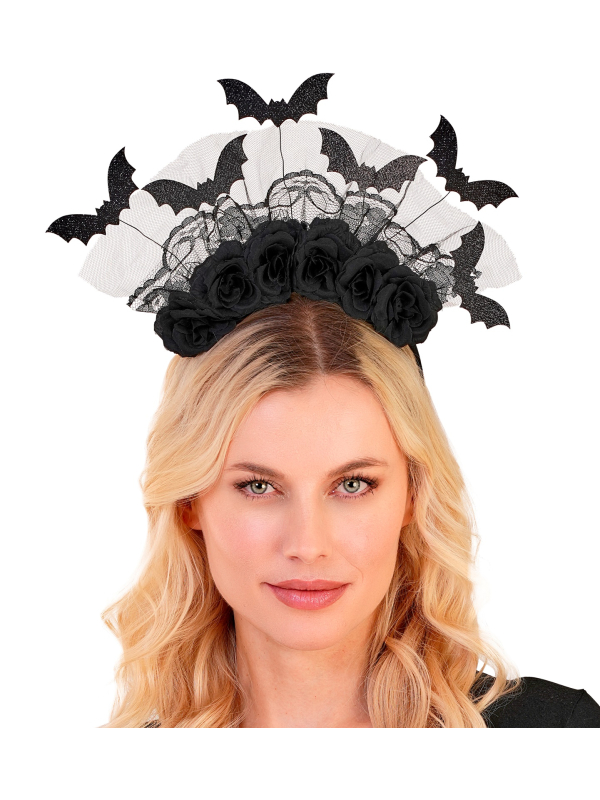 Coiffe Halloween Femme Chauves-Souris & Roses Noires – Accessoire Gothique Élégant