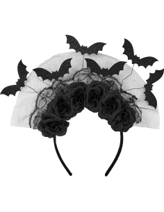 Coiffe Halloween Femme Chauves-Souris & Roses Noires – Accessoire Gothique Élégant