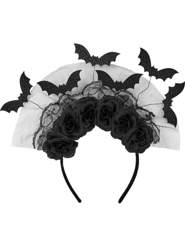 Coiffe Halloween Femme Chauves-Souris & Roses Noires – Accessoire Gothique Élégant