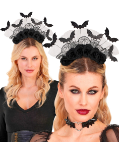 Coiffe Halloween Femme Chauves-Souris & Roses Noires – Accessoire Gothique Élégant 2