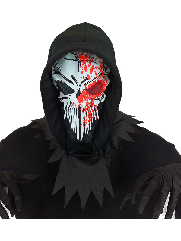 Masque intégral de Faucheuse Ensanglantée avec Capuche Noire – Accessoire Halloween Effrayant