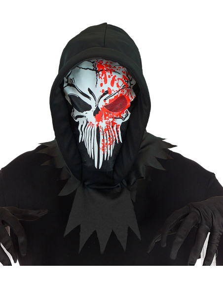 Masque intégral de Faucheuse Ensanglantée avec Capuche Noire – Accessoire Halloween Effrayant