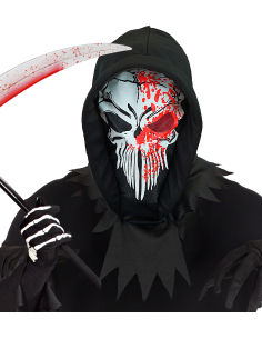 Masque intégral de Faucheuse Ensanglantée avec Capuche Noire – Accessoire Halloween Effrayant