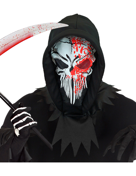 Masque intégral de Faucheuse Ensanglantée avec Capuche Noire – Accessoire Halloween Effrayant