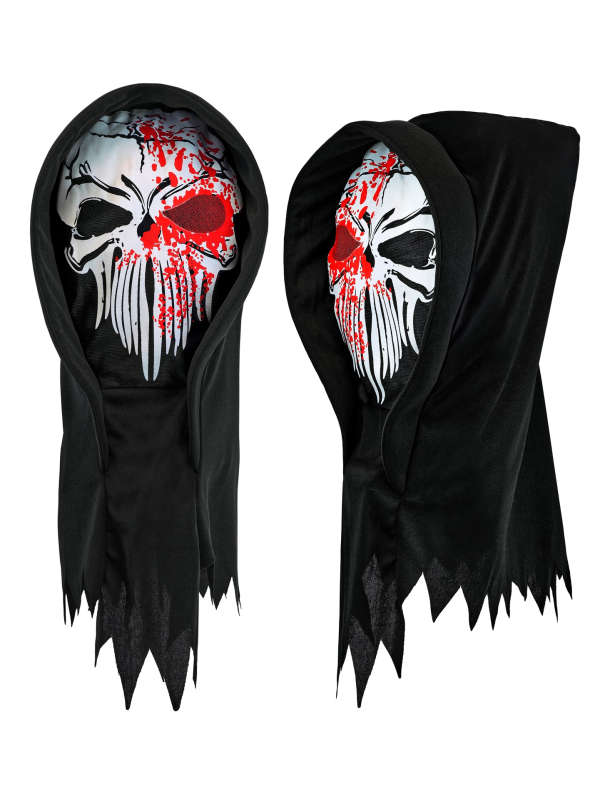 Masque intégral de Faucheuse Ensanglantée avec Capuche Noire – Accessoire Halloween Effrayant